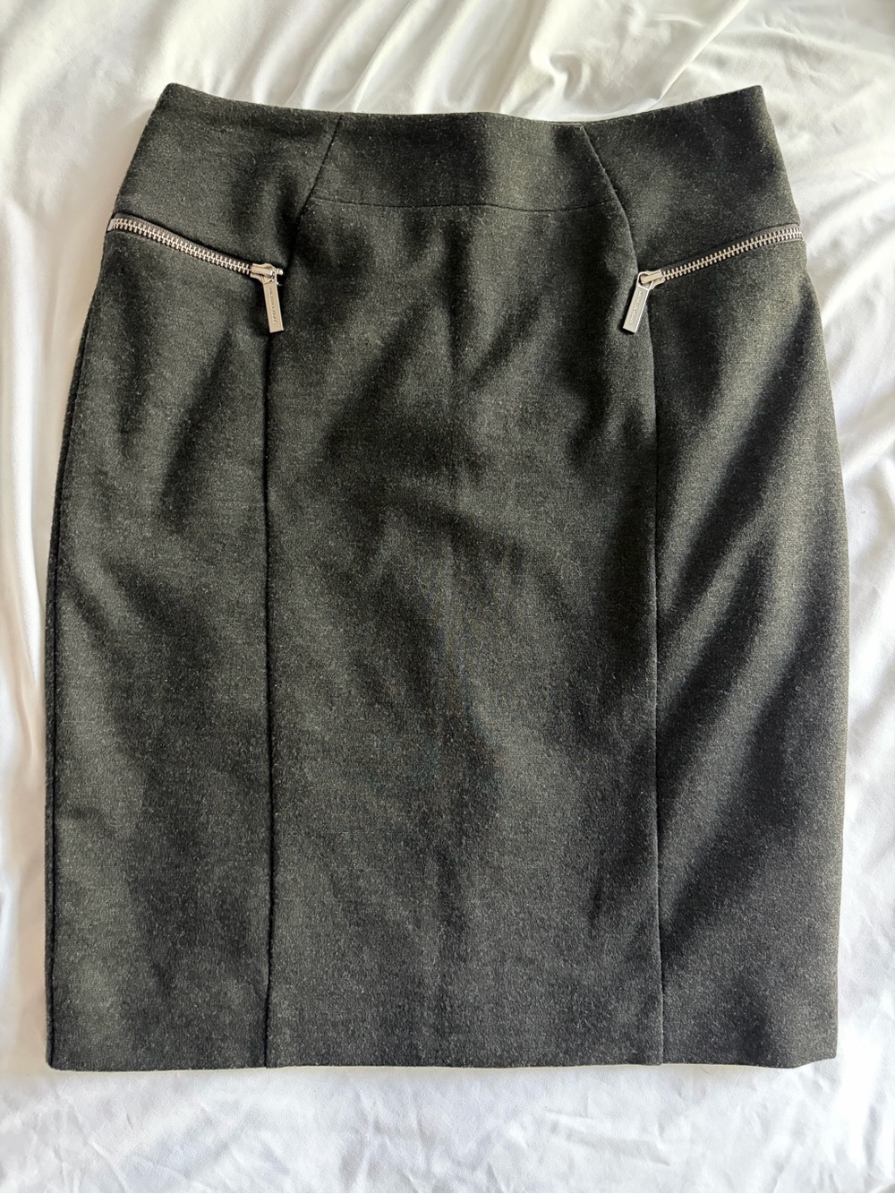 Michael Kors Charcoal Pencil Skirt with Silver Zipper Accents